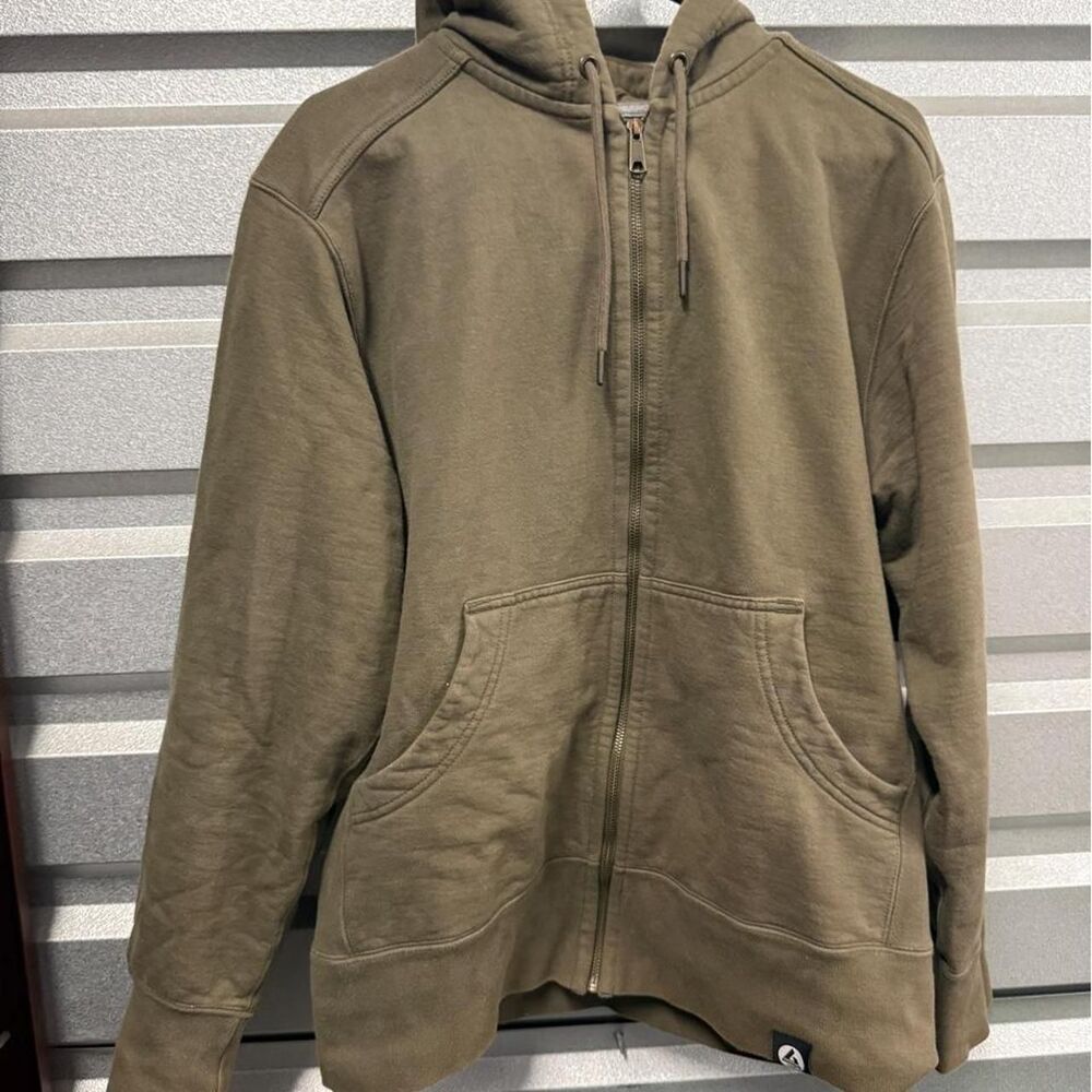 American Giant zip up hoodie in size L. 100% cotton, khaki color